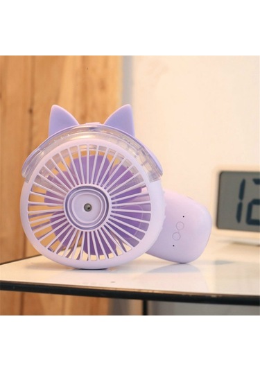 Masaüstü Katlanır Sprey Mini Fan Karikatür Nemlendirme Su Jeti Fan Mavi