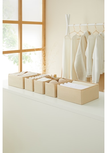 Ocean Home Textile 6'lı Bej Balıksırtı Çekmece İçi Düzenleyici Kutu 2 Adet 28 x 28 x 13 / 2 Adet 28 x 13 x 13 / 2 Adet 14 x 14 x 13 cm