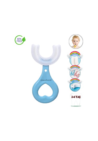 Mas Lord U Tipi Yeni Nesil Diş Fırçası - Mavi - Kalp Model  2-6 Yaş