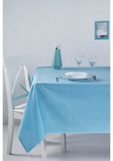 Kareli Desen Pötikareli Masa Örtüsü Turkuaz