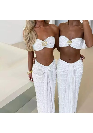 Beyaz Sydney Seashell Lace Etekli İkili Taklım Beyaz