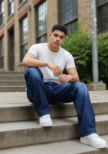 St.poll Unisex Baggy Jeans Lacivert