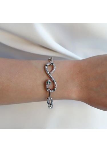 Necati Gün Yılan Sonsuzluk Modeli Zirkon Taşlı Set Gümüş