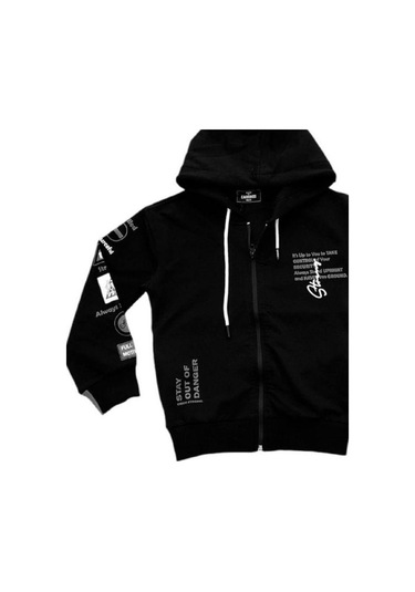 Erkek Çocuk Kapüşonlu Stay Yazılı Mevsimlik Hırka-14167 Siyah