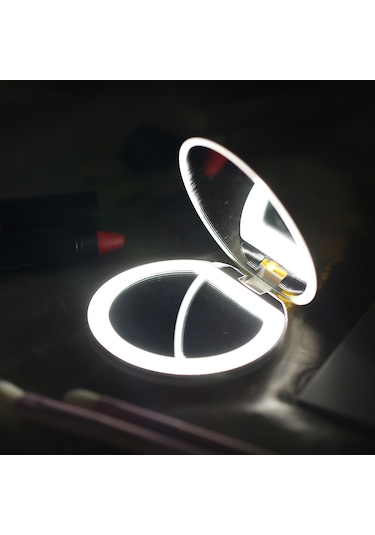 Vkemall Kozmetik Mini Taşınabilir Cep Led Makyaj Aynası Işıklı Şarj Edilebilir El Kompak