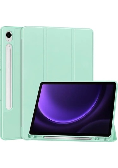 Samsung Uyumlu Galaxy Tab S9 Fe Deri Kılıf Üç Katlı Stant Kalem Yuvası Tablet Kapağı Kılıf