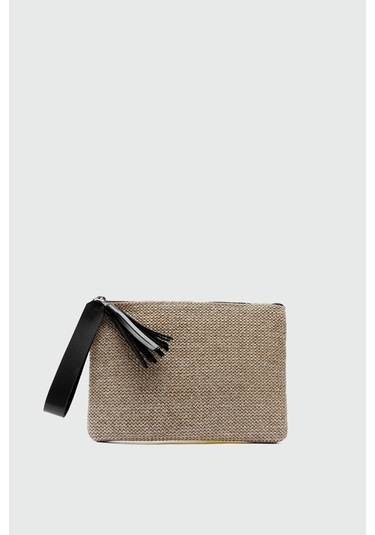 Shule Bags Juno Püskül Detaylı Hasır Clutch Çanta Siyah Siyah