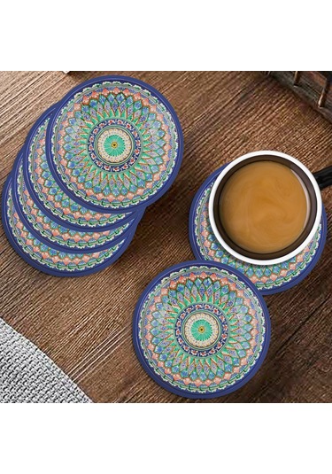 Valerine Life Özbek Papatya Desenli Yıkanabilir Kaydırmaz Ofis Çay Ve Fincan Bardak Altlığı 10x10cm 6 Adet Siyah