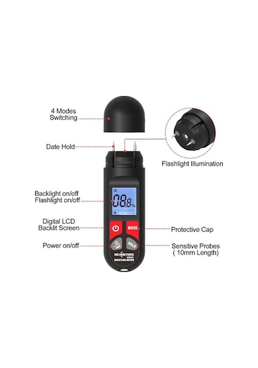 Pazly 4 Ölçekli Ahşap Nem Ölçer - 100 Ağaç Türü İçin Otomatik Kapanma Lcd Ekran - Hassas Ahşap Nem Ölçümü - Ahşap Endüstrisi İçin Tasarlandı