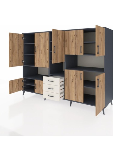 Kronos Dolap 13 Raflı 3 Çekmeceli 9 Kapaklı 220x59x163 Antrasit-ç Antrasit-çam/aytaşı