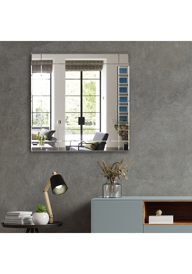 Ayna | Düz Ayna | Dikdörtgen Kanallı - Kare Ayna | 60Cm X 60Cm Şeffaf