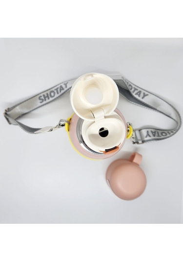 Shotay St-8812 Space 600ml Çift Başlık Kapak Termos Matara Pembe