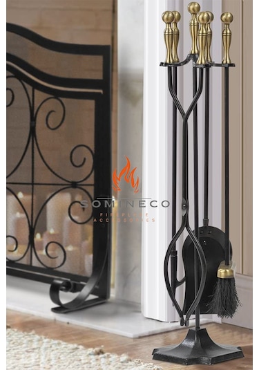 Somineco 5 Li Lüx Ithal Gold Prinç Topuz Başlıklı Şömine Aksesuar