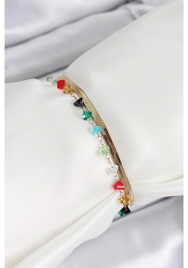 316l Çelik Gold Renk Kristal Karışık Renkli Taşlı 2'li Kadın Bileklik - Tj-bb7092 Gümüş