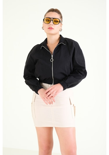 Giyim Dünyası Kadın Paraşüt Crop Mont Siyah 001