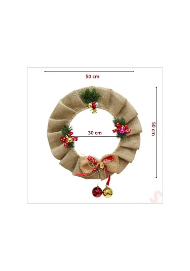 Yılbaşı 50cm Jüt Kapı Çelengi, Led Işıklı