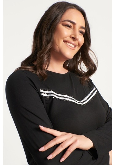 Myline Kadın Payet Şeritli Bluz 24075 Siyah