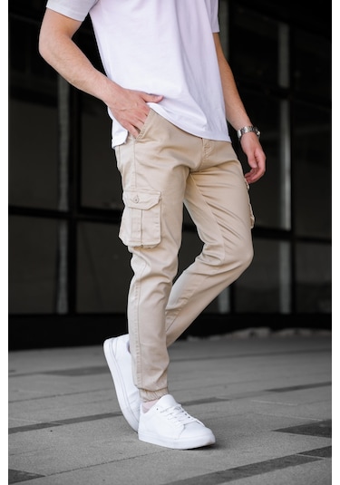 Kargo Cepli Gabardin Kumaş Bej Renk Erkek Pantolon-1798 Bej