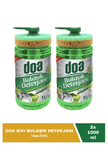 Doa Sıvı Bulaşık Deterjanı Elma Özlü 1 Lt Süngerli X 2 Adet