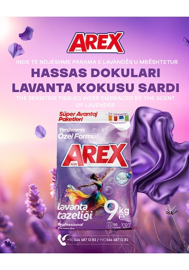 Arex Matik Toz Deterjan Lavanta Ferahlığı Renkliler İçin 9 KG