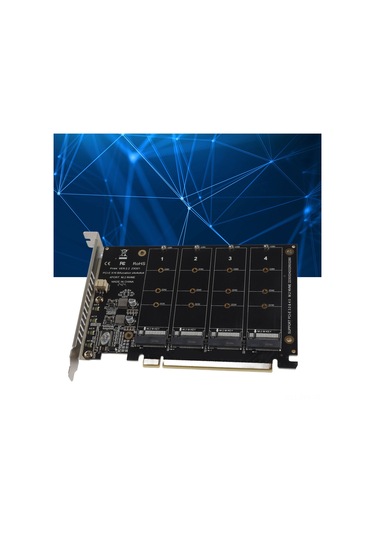 Yaleker Ph44 Pcıe X16 M.2 Nvme Ssd Adaptörü - 4 Diskli, 4x32gbps Hız, Led Gösterge, Pcıe 3.0/4.0 Desteği, Sabit Pcb Yapısı
