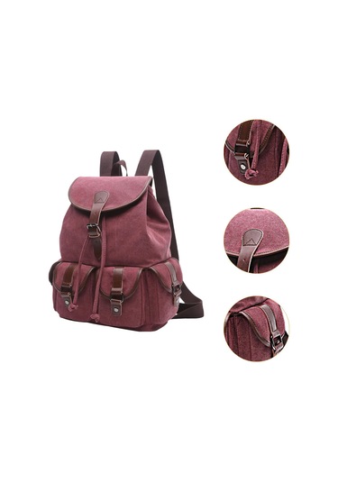 Suntek Kanvas Sırt Çantası Okul Yürüyüş Satchel Çanta Kırmızı