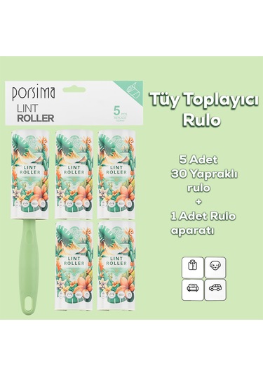 Porsima 3107 Kedi Köpek Tüy Toplayıcı Rulo 4 Adet Yedek Rulo Yeş