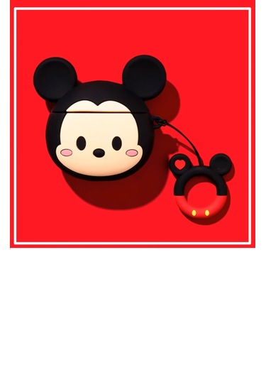 Apple Airpods Pro 3. Nesil 2025 Uyumlu Figürlü Silikon Kılıf Anahtarlıklı Kılıf Siyah - Kırmızı