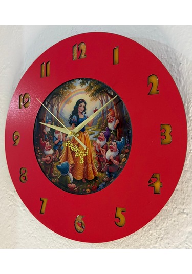 Kişiye Özel İsimli Çocuk Odası Duvar Saati Epoksi Dolgulu 35 Cm Masallar Serisi Kırmızı - Turuncu