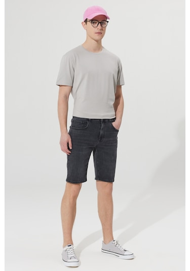 Ac&Co / Altınyıldız Classics Erkek Grı Slim Fit Dar Kesim Pamuklu Esnek Denim Şort