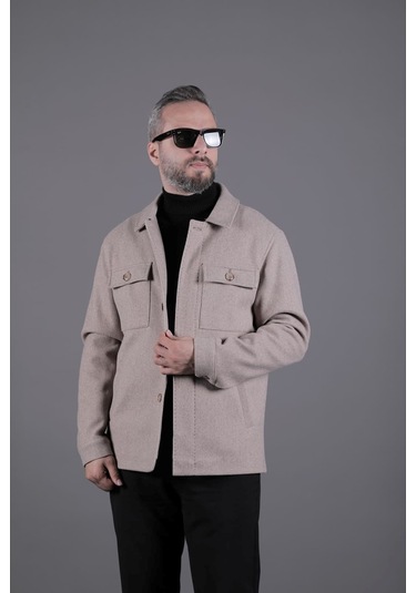 Ohepmoda Dikiş Detaylı Erkek Kaşe Kaban Mont Vizon
