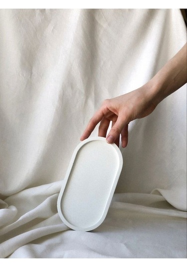 Dekoratif Beton Oval Sunumluk Dekoratif Takı Tabağı, Saksılık, Yağdanlık, Tütsülük, Mumluk Betonmall