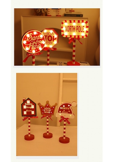 Hyt Noel Sokak Tabelası Stop Dekoratif Işık Ahşap Noel Tatil Pencere Masaüstü Atmosfer Led Renkli Işıklar