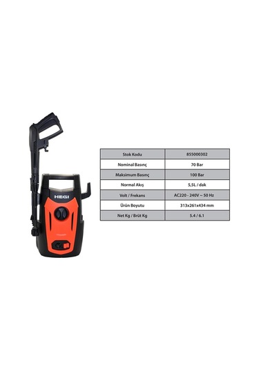 Hegi 855000302 Yüksek Basınçlı Yıkama 100 Bar 1200 W Lt302-1200b