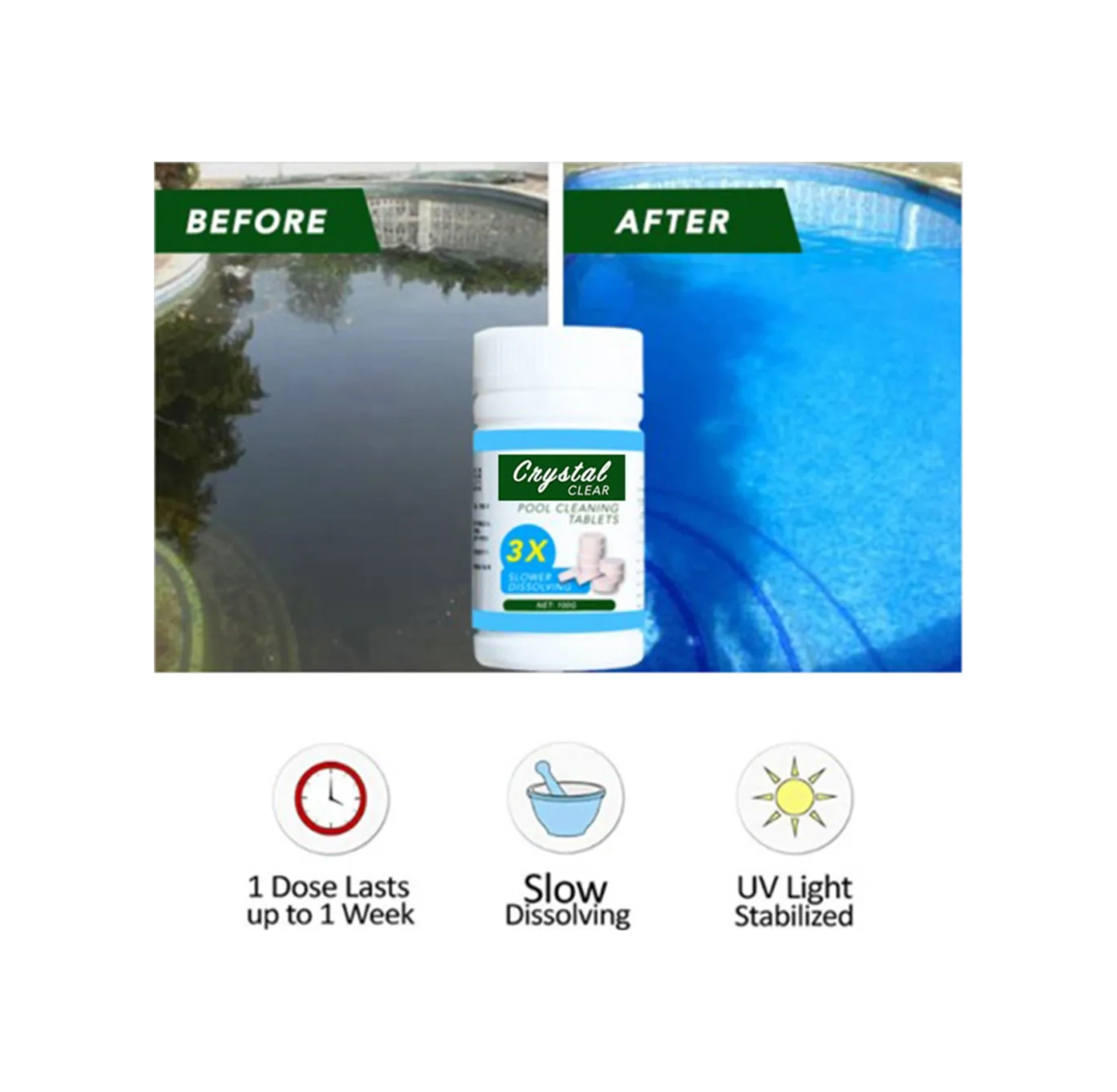 Yaleker Mavi Yüzücü Havuz Temizleyici Seti - Havuz Aksesuarı Ve Ekipmanı, 1 Adet Temizleyici + 100 Adet Flakon Mavi
