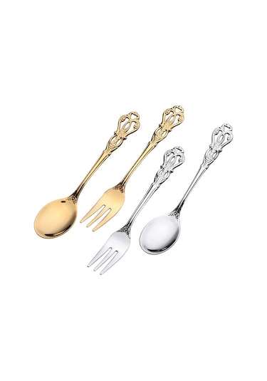 Sones 2 Adet / Paket Retro Ajurlu Oymalı Tatlı Kaşığı Çatal Seti Oymalı Çatal Bıçak Takımı Hediye Kutusu, Stil: Pembe Kutu