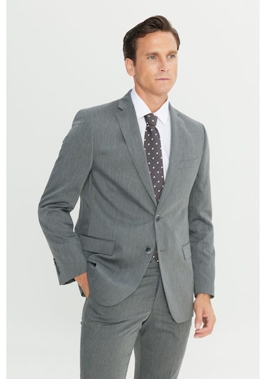 Erkek Grı Slim Fit Dar Kesim Mono Yaka Takım Elbise Gri