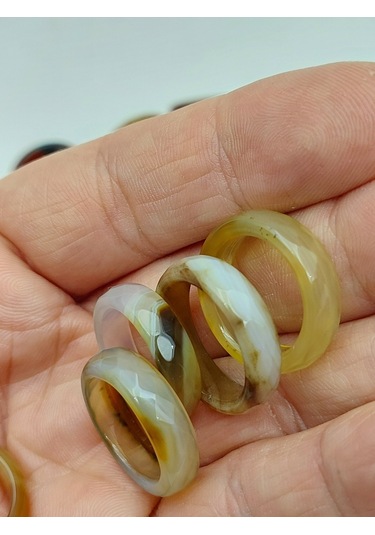 Akik Taşı Yüzük Karamel Alacalı Faset Kesim 6mm Kalınlık 59912 Bakır