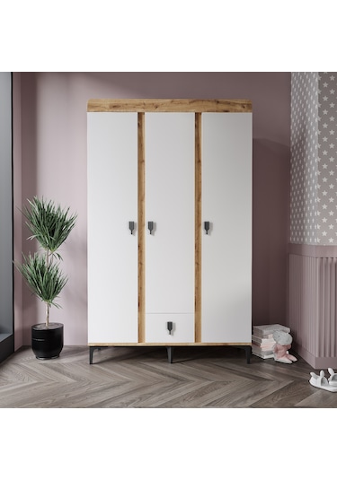 Afilli Rose 3 Kapaklı Tek Çekmeceli Dolap Safir Ve Beyaz Renk