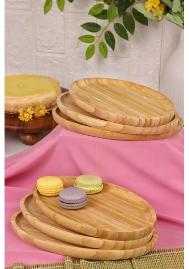 Bambum 6'lı Yuvarlak Servis Tabağı Seti Kahvaltı, Pasta Ve Sunum Tabakları Büyük Bambu
