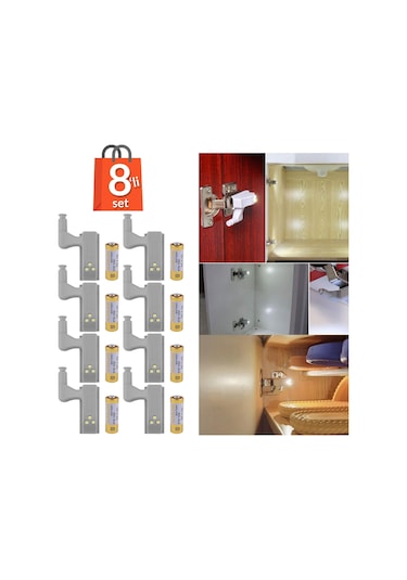 8'li Otomatik Dolap Lambası Mutfak Banyo Gardırop Çekmece İçi Aydınlatma Menteşe Lambası