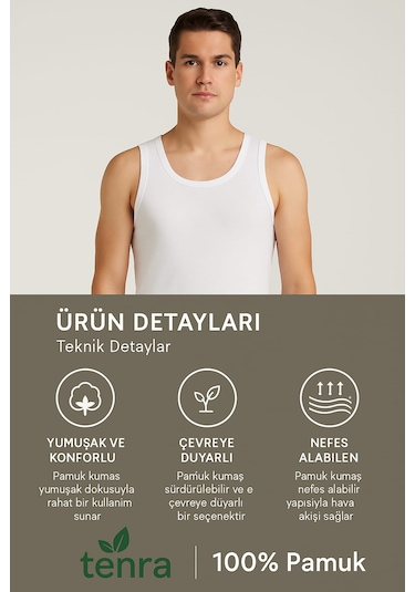 Beyaz Askılı Erkek Atlet 3 Adet %100 Pamuk Beyaz