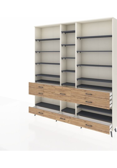 Arges Dolap 19 Raflı 8 Çekmeceli 220x30x243 Aytaşı-antrasit/çam Antrasıt/atlas Çam