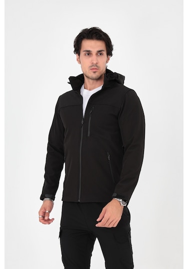 Camp Scoutland CAMP457 Outdoor Softshell Su ve Rüzgara Dayanıklı İçi Polar Seyyar Kapüşonlu Erkek Taktik Mont - Siyah