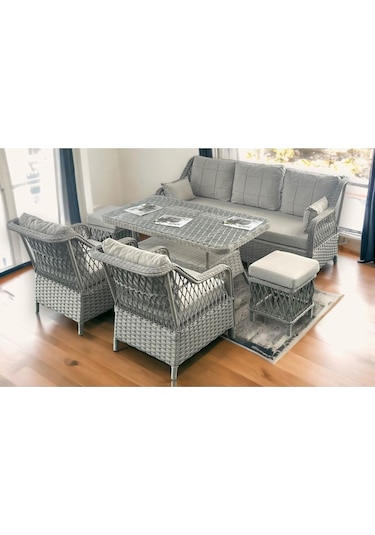 Petra Rattan 3 1 1 Masa 2puf Bahçe Balkon Mobilyası,vizon