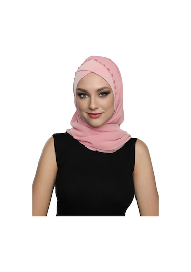 Şallı Takmatik Taşlı Pudra Hazır Türban Tesettür Bone Namaz Örtüsü Pudra