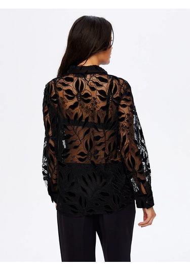 Faik Sönmez Dantelli Kadın Gömlek W26gml018 Siyah