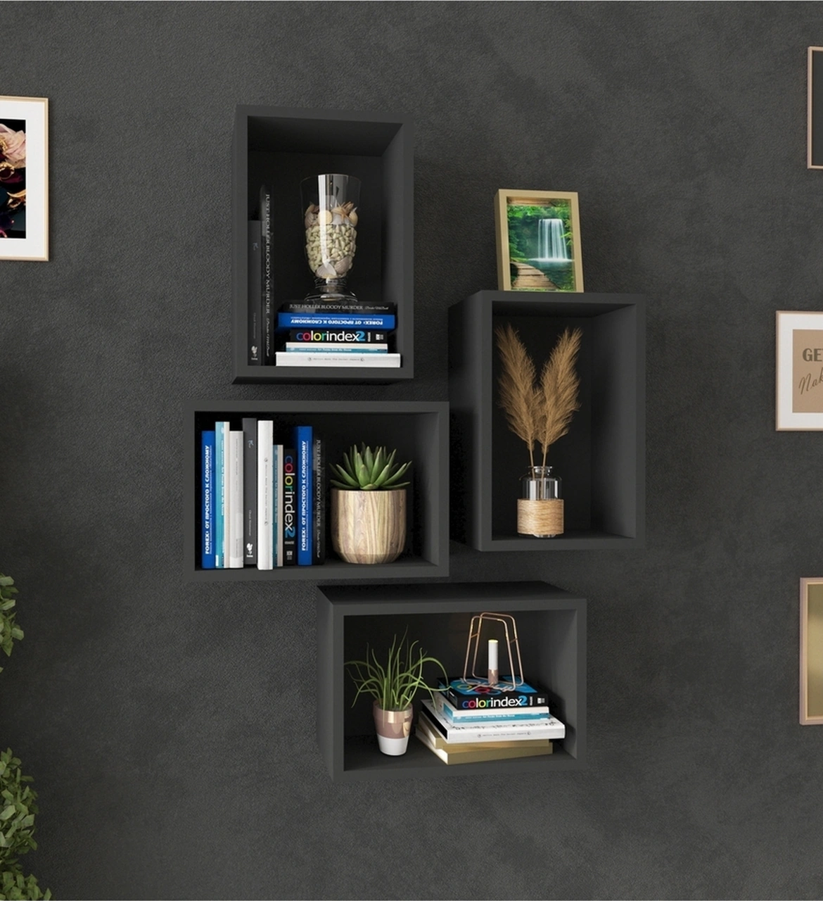 Kitaplık Dikdörtgen Duvar Rafı Arkalıklı Mobilya Takım Antrasit Antrasit Kitaplık Dikdörtgen Duvar Rafı Arkalıklı Mobilya Takım Antrasit Antrasit