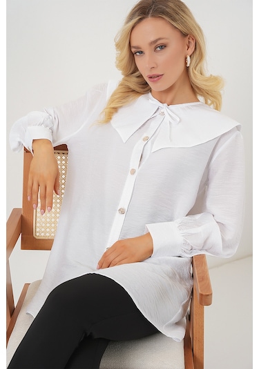 Bigdart Kadın Bebe Yaka Uzun Tunik 5967 - Beyaz