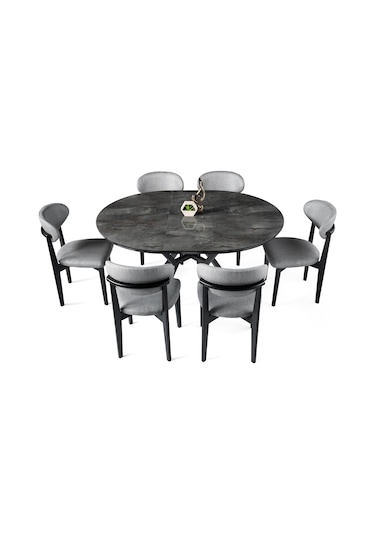 Roza Yuvarlak Highgloss Açılır Mutfak Yemek Masası 120cm Gri